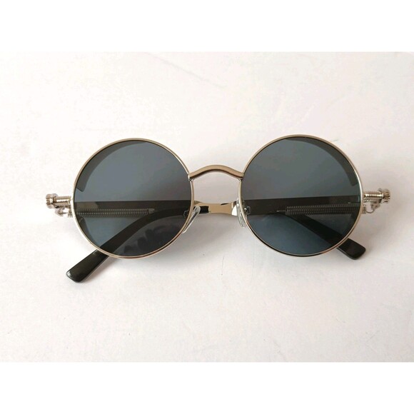 Steampunk Gothic Retro Round Circle Sunglasses Silver Metal Frame Gray Lens C12 - Picture 4 of 8